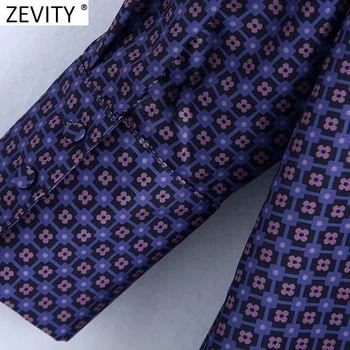 Zevity 2021 Femei Vintage imprimeu Geometric Casual Salopeta Bluza Office Lady Rândul său, în Jos Guler Tricouri Chic de Primăvară Blusas Topuri LS7502