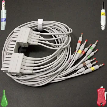 Compatibil cu Mortara 250C Holter ECG Cablu adaptor pacient EKG 10 conduce Banana 4.0 mm plug leadwire IEC sau AHA