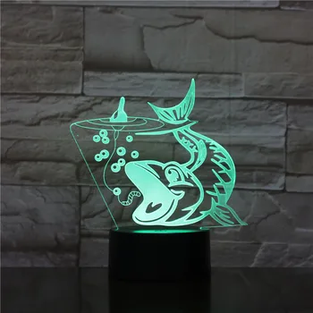7 Schimbare de Culoare Dormitor 3D Led Pește Mare corp de iluminat USB Lumina de Noapte Decor Pentru Amatorii de Pescuit Cadouri Lampă de Masă