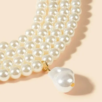 Noi Simplu Multistrat Simulat Perle Cravată Coliere Pentru Femei De Culoare De Aur Link-Ul De Chian Geometrice Neregulate Colier De Perle 2020