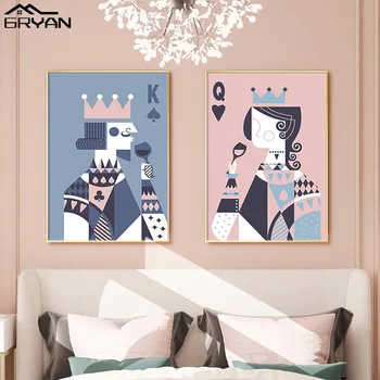 Pepinieră Poster de Carti de Poker Regele și Regina pictură Murală Nodic Panza Printuri Pictura traiesc sau Camera Dormitor Imagine Decor Acasă