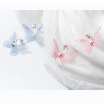 2019 Moda Roz/Albastru Fluture Pearl Cercei Argint 925 Cercei Mici Pentru Femei Declarație Aripi De Înger Bijuterii