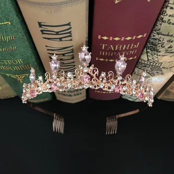 Manual de Roz și Roșu Stras Coroana de Cristal Aliaj Tiara cu Bandă de susținere pentru Femei, Mireasa, Nunta de Păr Bijuterii Accesorii SL