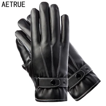AETRUE Moda Mănuși cu un Deget de Bărbați Faux din Piele PU de Iarnă Caldă de Conducere Femei Touch Screen Negru Gros de Înaltă Calitate, Solid Manusa