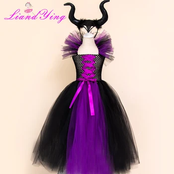 Maleficent Regina Rău Fete Rochie Tutu cu Coarne de Halloween Cosplay Costum de Vrajitoare pentru Copii Rochie de Petrecere Imbracaminte Copii