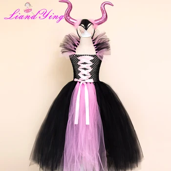 Maleficent Regina Rău Fete Rochie Tutu cu Coarne de Halloween Cosplay Costum de Vrajitoare pentru Copii Rochie de Petrecere Imbracaminte Copii