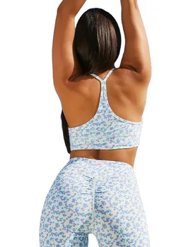Florale Imprimare fără Mâneci Sutien de Sport Pantaloni de Yoga 2 Bucata Set de Gimnastică a Stabilit Femei Haine de Antrenament pentru Femei trening Active Wear pentru Femei