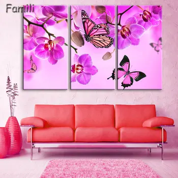3pcs Imprimare poster canvas Wall Art orhidee roz Decor de artă pictură în ulei Modular imaginile de pe perete camera de zi(fara rama)