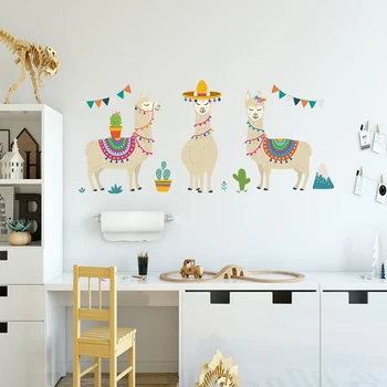 Desene animate Drăguț Alpaca Autocolant de Perete pentru camera Copii Pepinieră Decor DIY Minunat Llama Cactus Vinil Art Decalcomanii de Perete Acasă Decor Mural