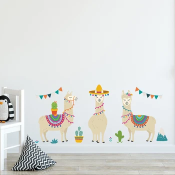Desene animate Drăguț Alpaca Autocolant de Perete pentru camera Copii Pepinieră Decor DIY Minunat Llama Cactus Vinil Art Decalcomanii de Perete Acasă Decor Mural