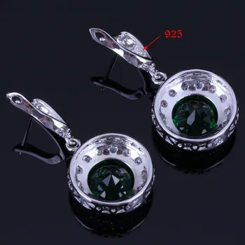 Excelent Verde, Rotund Cubic Zirconia Albe CZ Placat cu Argint Seturi de Bijuterii Cercei Pandantiv Lanț Inel V0988