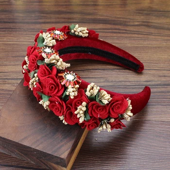 Noi Boho Manual Purpuriu Roșu Trandafir Floare Benzi Căptușit Frizură Cristal Bentițe Pentru Femei Tiara Nunta Accesorii De Par