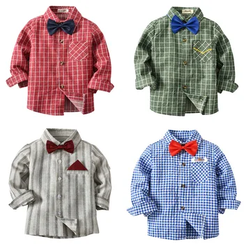 Primăvara Maneca Lunga Baiat Tricouri Casual, Guler de Turn-down Camisa Masculina Bluze pentru Copii Haine pentru Copii Baby Boy Tricou Carouri