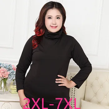 Noua toamna iarna plus dimensiune topuri pentru femei mari maneca lunga slim casual elastic de înaltă guler de catifea T-shirt 4XL 5XL 6XL 7XL 8XL