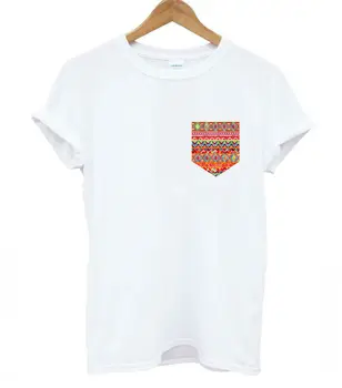 Harajuku Aztec Buzunar Imprimare Femei tricou de Bumbac Casual Tricou Amuzant Pentru Doamna Top Alb Tee Hipster Picătură Navă T-203