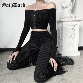 Goth Întunecată Epocă Streetwear Femei Pantaloni Flare Harajuku E-fata Estetice Emo Grunge Feminin Pantaloni Y2K Primăvara anului 2020 Chic