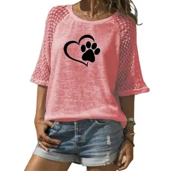 Noua Moda T-Shirt Pentru Femei LABĂ de CÂINE, Animal Print Lace T-Shirt Echipajul Gât T-Shirt Femei Plus Dimensiune Topuri de Vară Drăguț Kyliejenner