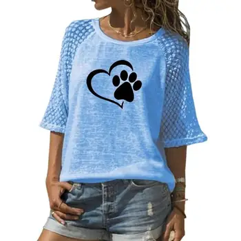 Noua Moda T-Shirt Pentru Femei LABĂ de CÂINE, Animal Print Lace T-Shirt Echipajul Gât T-Shirt Femei Plus Dimensiune Topuri de Vară Drăguț Kyliejenner