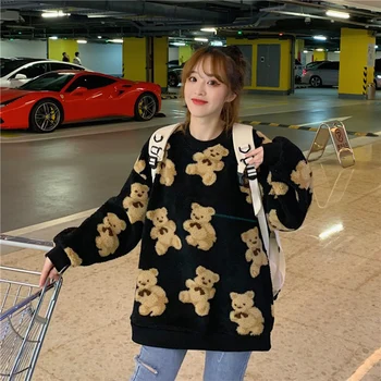 Little Bear Miel Hoodies Femei Nou Liber Coreean Pulover Păros Strat De Top De Moda De Iarnă Haine De Toamna Femei