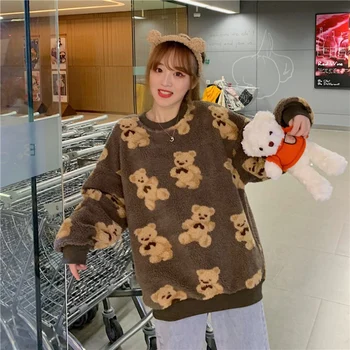 Little Bear Miel Hoodies Femei Nou Liber Coreean Pulover Păros Strat De Top De Moda De Iarnă Haine De Toamna Femei