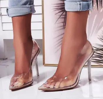 Sexy Femei Aproape a Subliniat Toe Pompe de PVC Clar Transparent Ultray pantofi cu Toc Înalt de Nunta Rochie de Petrecere, Pantofi