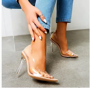 Sexy Femei Aproape a Subliniat Toe Pompe de PVC Clar Transparent Ultray pantofi cu Toc Înalt de Nunta Rochie de Petrecere, Pantofi
