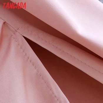 Tangada Femei Roz Cutat Satin Fusta Midi Faldas Mujer de Epocă Fermoar Doamne de Birou Elegant Chic Jumătatea Vițel Fuste 3D31