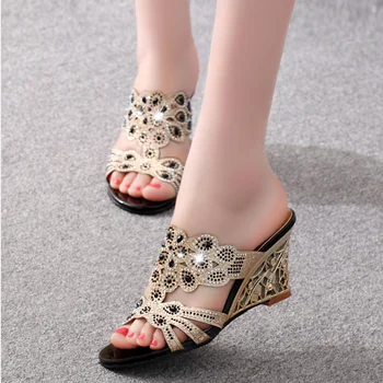 Femei Sandale de Vară 2020 Moda Sandale cu Toc Înalt de Cristal Casual Doamnelor Pantofi cu Tocuri Înalte Stras papuci de Femei Pantofi