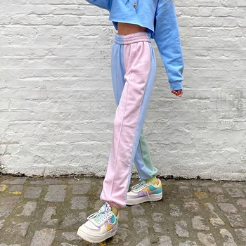 Primăvara neon tie dye joggeri înaltă talie pantaloni largi lungi femei pantaloni de trening pantaloni largi 2020 toamna streetwear haine KZ179