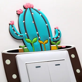 Desene animate drăguț 3D Cactus Fluorescente Perete Silicon Comutator On-off Autocolante Copii Luminos Întrerupător Priză de Perete Decor Autocolant