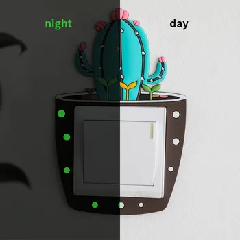 Desene animate drăguț 3D Cactus Fluorescente Perete Silicon Comutator On-off Autocolante Copii Luminos Întrerupător Priză de Perete Decor Autocolant
