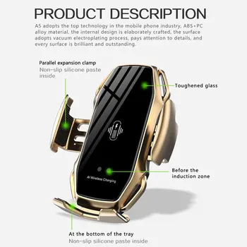 Încărcător Wireless Qi Suport Auto Prindere Automată de Montare în Mașină Pentru iPhone 11 Pro Senzor Infraroșu fără Fir inducție Incarcator de Masina