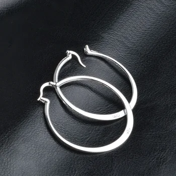 Real Argint 925 Oval Mare Hoop Cercei Pentru Femei Subțire Plat Rotund Bijuterii De Nunta Accesoriu Punk Brincos Joyas De Plata