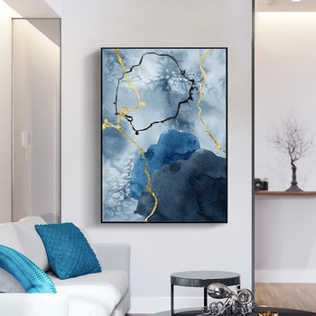 Abstract, Albastru Navy Marmură, Printuri si Postere Tablouri Canvas Wall Art Imaginile pentru Camera de zi Office Home Decor