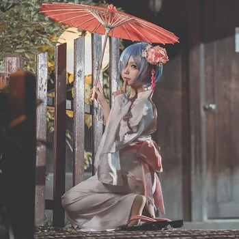 Ram/Rem Cosplay Re:zero Kara Hajimeru Isekai Seikatsu Re Viața Într-o Lume Diferită Kimono-Halat de baie Cosplay Costum Rochie de petrecere