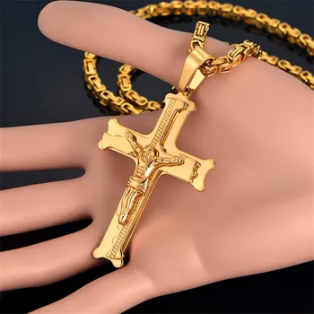 Moda Bizantină Lanț,Hristos, Cruce din Oțel Inoxidabil Colier Lung pentru Barbati de Culoare de Aur Colier Statement Bijuterii collares oaspeți dispun de facilități moderne