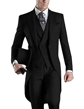 Personalizat Lung Croitor Haina De Costum Bărbați Clasic Alb De Mire, Smokinguri Sacou Mens Bal Mens Costum Mire Blazer (Sacou+ Pantaloni+Vesta+Cravata)