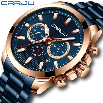 CRRJU Noua Moda din Oțel Inoxidabil Mens Ceasuri de Top de Brand de Lux, Multi-funcția de Cronograf Cuarț Ceas de mână Relogio Masculino