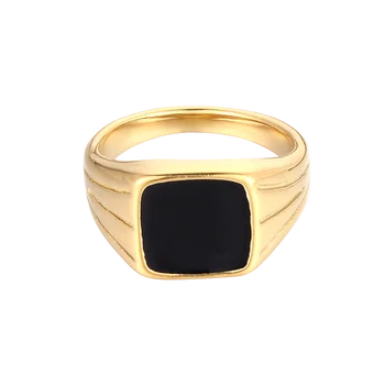 ELLERS nou alb/negru carneol 18KGP aur umplut inel cu piatra sqaure inele pentru femei barbati bogăție și bogat starea de bijuterii