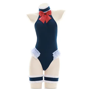 SUKUMIZU Femei fara Spate de Costume de baie Fete Anime Cosplay costum de Baie Bleumarin Rosu Bowknot Lenjerie Pijamale