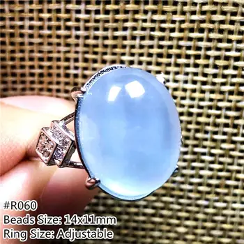 Naturale Albastru Acvamarin Inel Bijuterii Pentru Femei Dragoste Cadou Ocean de Cristal de Argint Margele Ovale de Piatră prețioasă Inel Reglabil AAAAA