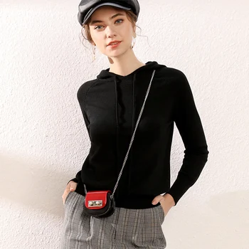 Hanorace jachete femei groase solide de sex feminin tricot stretch moale casual mâneci lungi pulover cu gluga streetwear