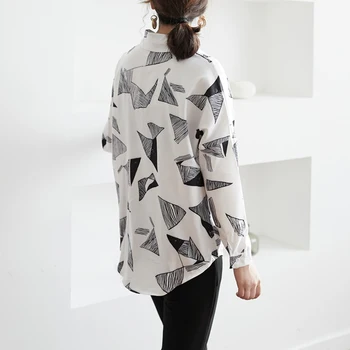 BGTEEVER Geometrice Imprimare Șifon Bluze Femei Bluze Largi Bluză Albă Cămașă de sex Feminin Tricouri Casual blusas mujer Primăvara anului 2019