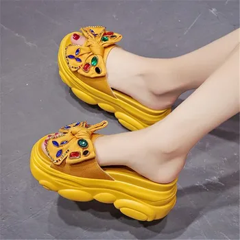 Platforma Sandale pentru Femei 2020 Moda Vara Pietre Fluture nod Femei cu Talpă Groasă Beach Sandale Casual Indesata Femeie Pantofi