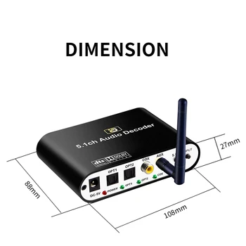 DTS 5.1 CH o Decodor Bluetooth 5.0 Receptor DAC Wireless Adaptor Optic Coaxial Disc Juca DAC AC3 DTS-Plug SUA