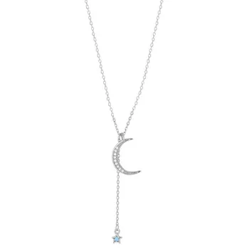 Noul Frumoasa Lună Și Stele cu Cinci colțuri 925 Bijuterii din Argint de Personalitate Cristal Cadou Rafinat pentru Femei Coliere H531