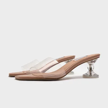 De Vară 2020 Noua Moda Cristal Transparent Sandale Casual Deget De La Picior Pătrat Peep Toe Delicate Moda Indesata Toc Pantofi Cu Toc Înalt