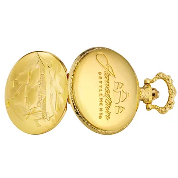 Aur antic Barcă cu pânze Design Cuarț Ceasuri de Buzunar Pandantiv Ceas cu Fob Lanț