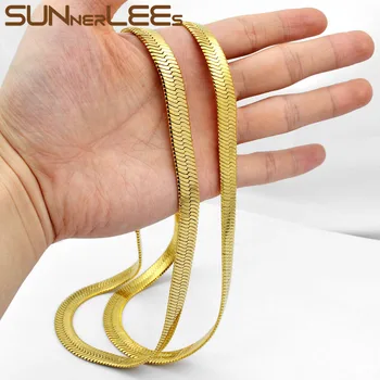SUNNERLEES Moda Bijuterii de Culoare de Aur Colier 10mm Spic Șarpe Lanț de Link-ul Bărbați Femei Cadou C59 N