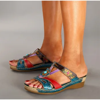 Femeia Papuci De Vara Fierbinte Doamnelor Flori Colorate Etnic Casual Pantofi Platforma Femeie Confortabile Sandale De Moda De Sex Feminin 2020 Nou